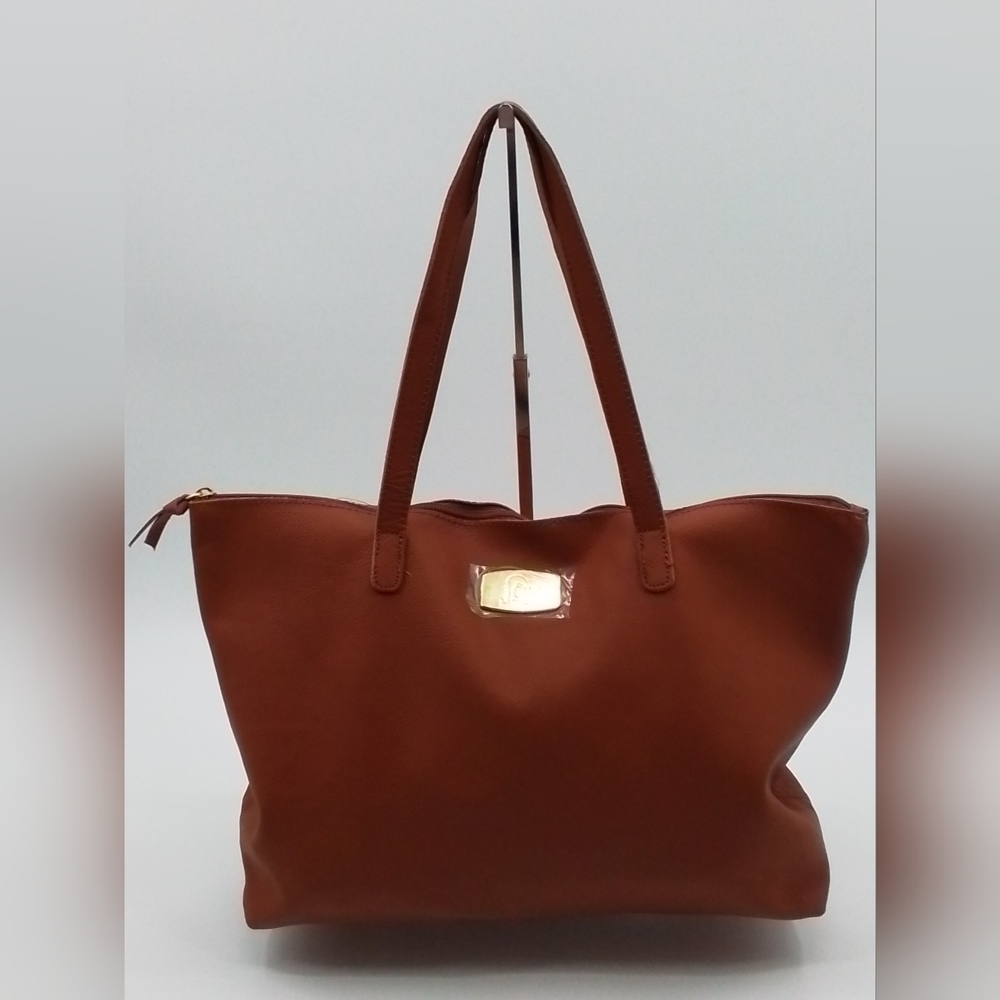 NEW Joy Mangano MEDIUM BROWN Leather Tote Bag PURSE * CARRY ALL New